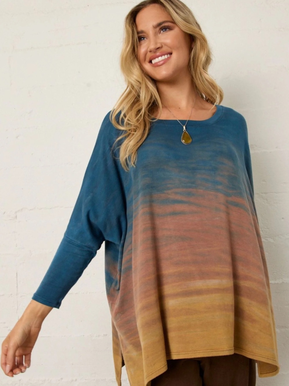 River + Sky Ombre Tunic Top in Teal, Rust & Gold